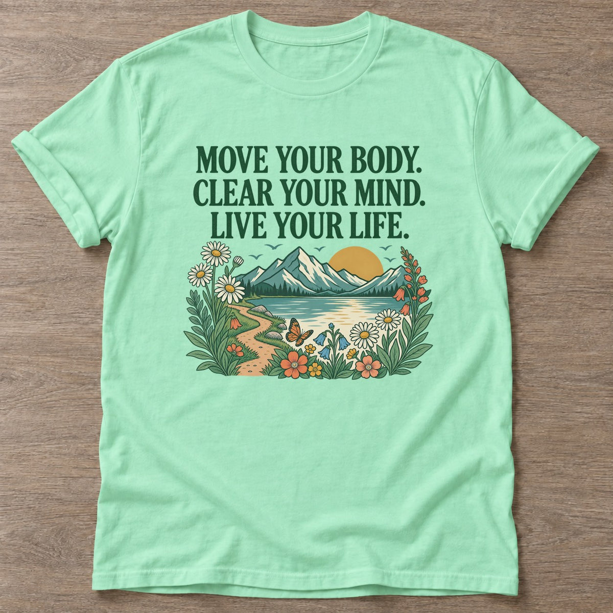 Mint Green Motion Brings Clarity T-shirt — everyday workout design, for women who move
