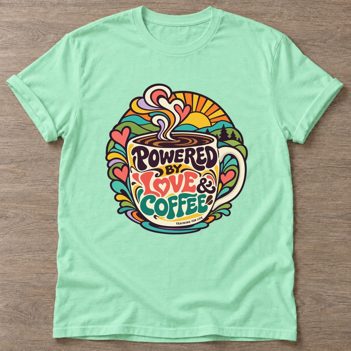 Mint Green Coffee Fuel T-shirt — funny gym slogan, for women who train and laugh about it