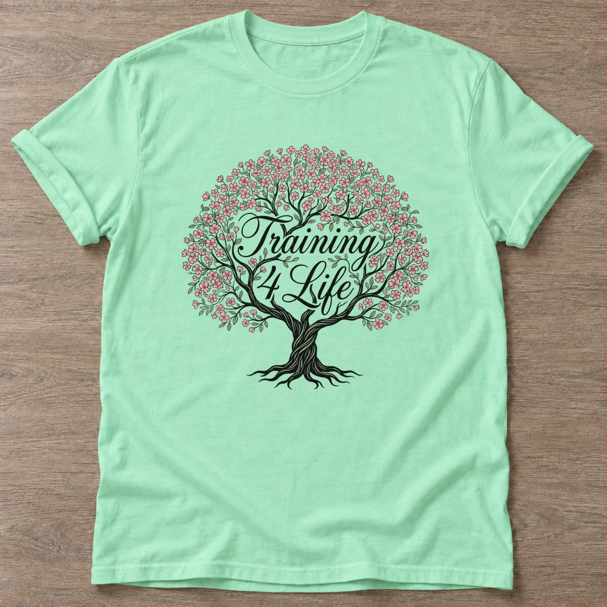 Mint Green Blossom Strong T-shirt — floral strength design, for women who train