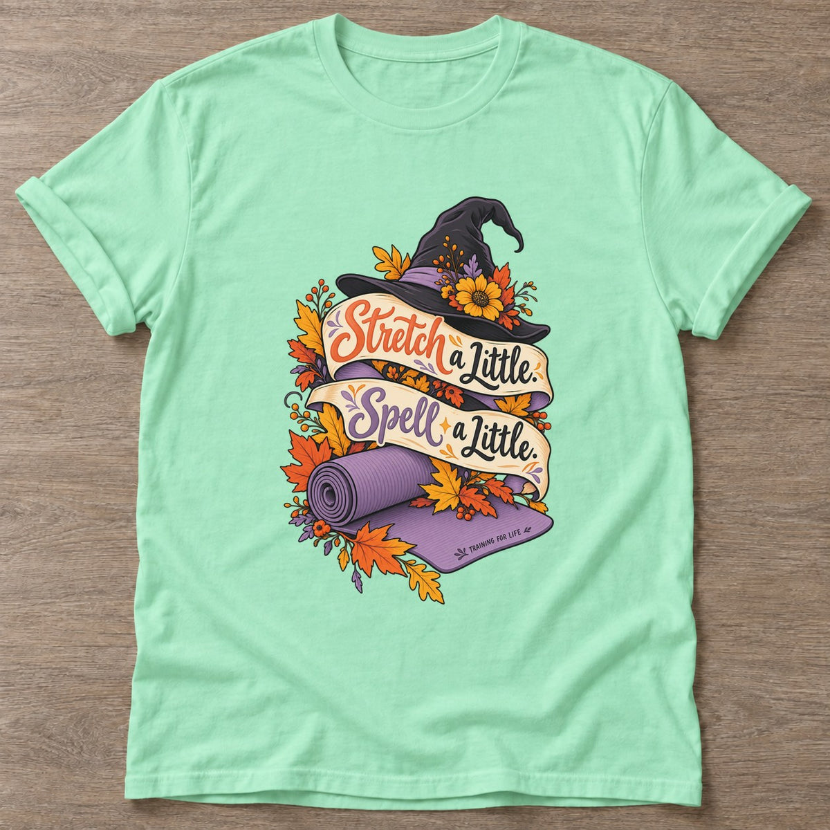 Mint Green Witch's Yoga Flow T-shirt — rest and recovery design, for women who train