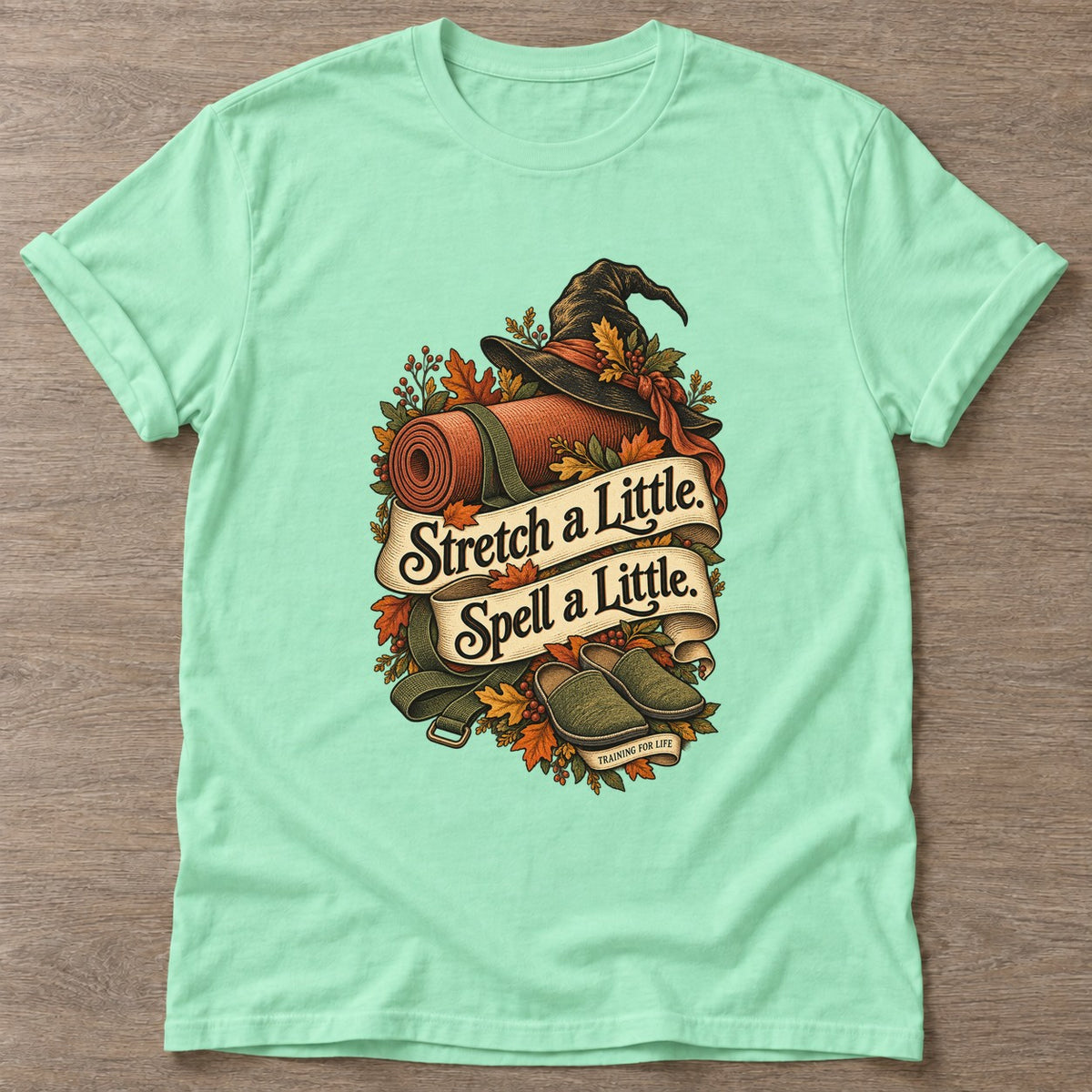 Mint Green Stretch And Spell T-shirt — rest and recovery design, for women who train