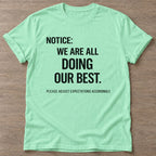 Mint Green Realistic Standards T-shirt — funny gym slogan, for women who train and laugh about it