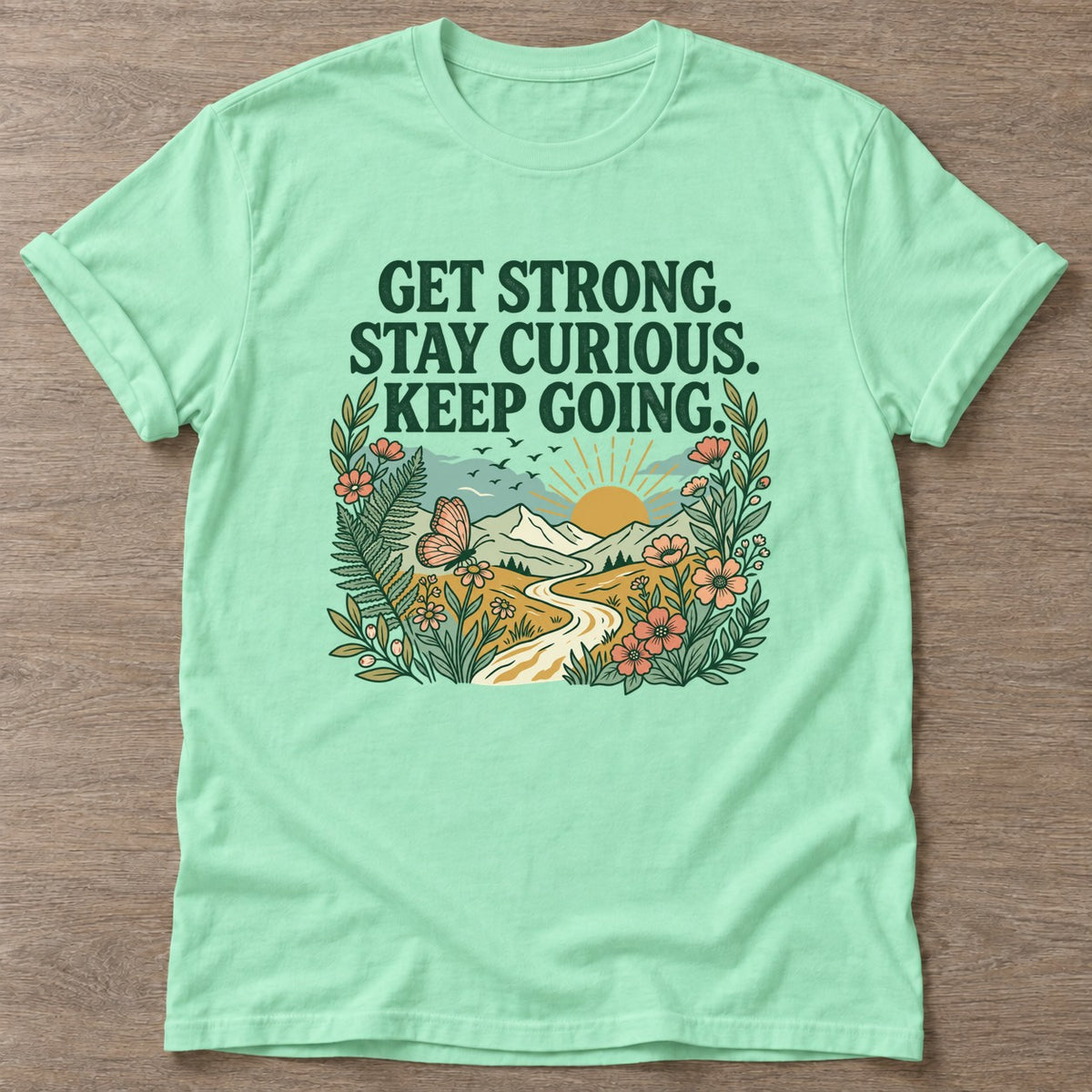 Mint Green Get Strong T-shirt — weightlifting design, for women who lift