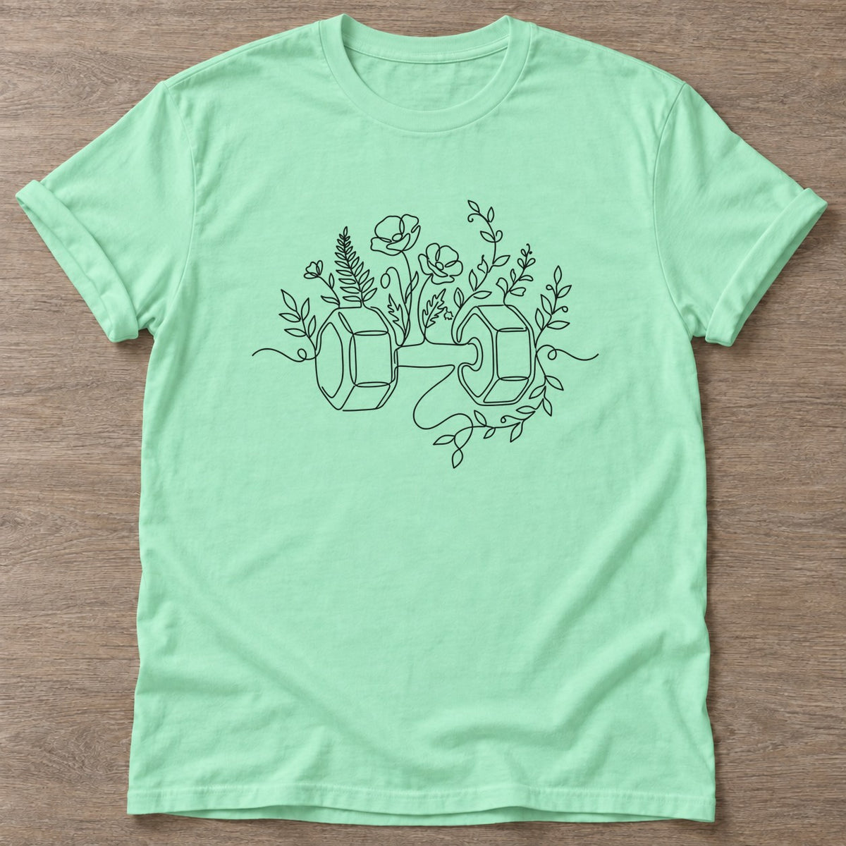 Mint Green Strength Blooms T-shirt — floral strength design, for women who train