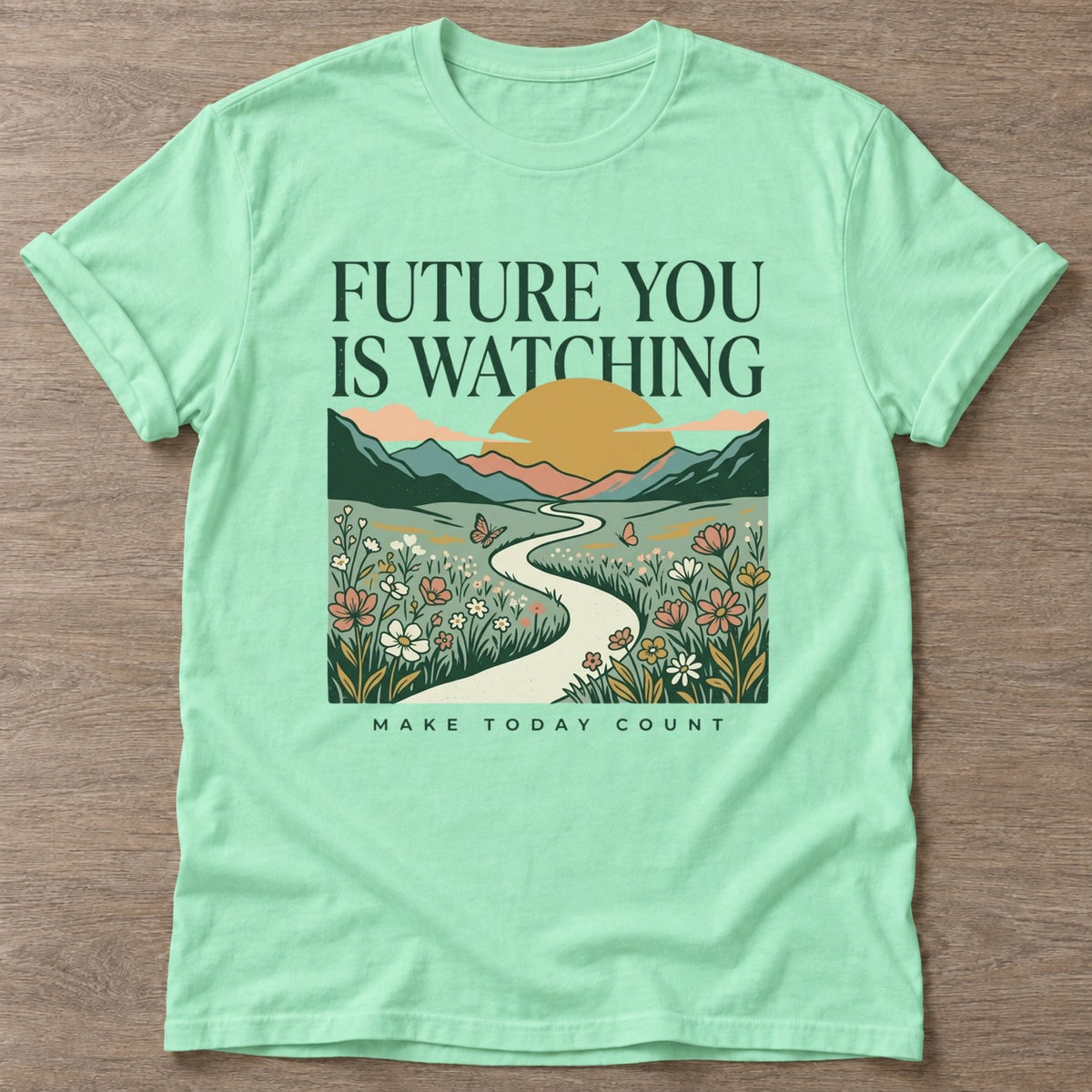 Mint Green Seize The Moment T-shirt — motivational slogan design, for women who train