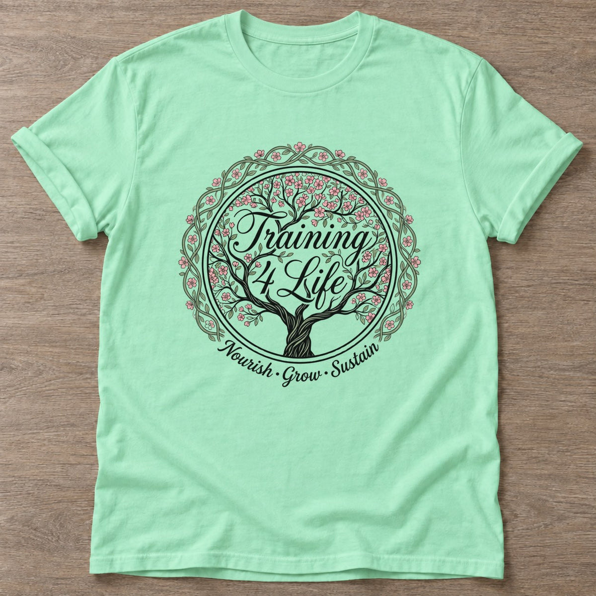 Mint Green Blooming Purpose T-shirt — floral strength design, for women who train