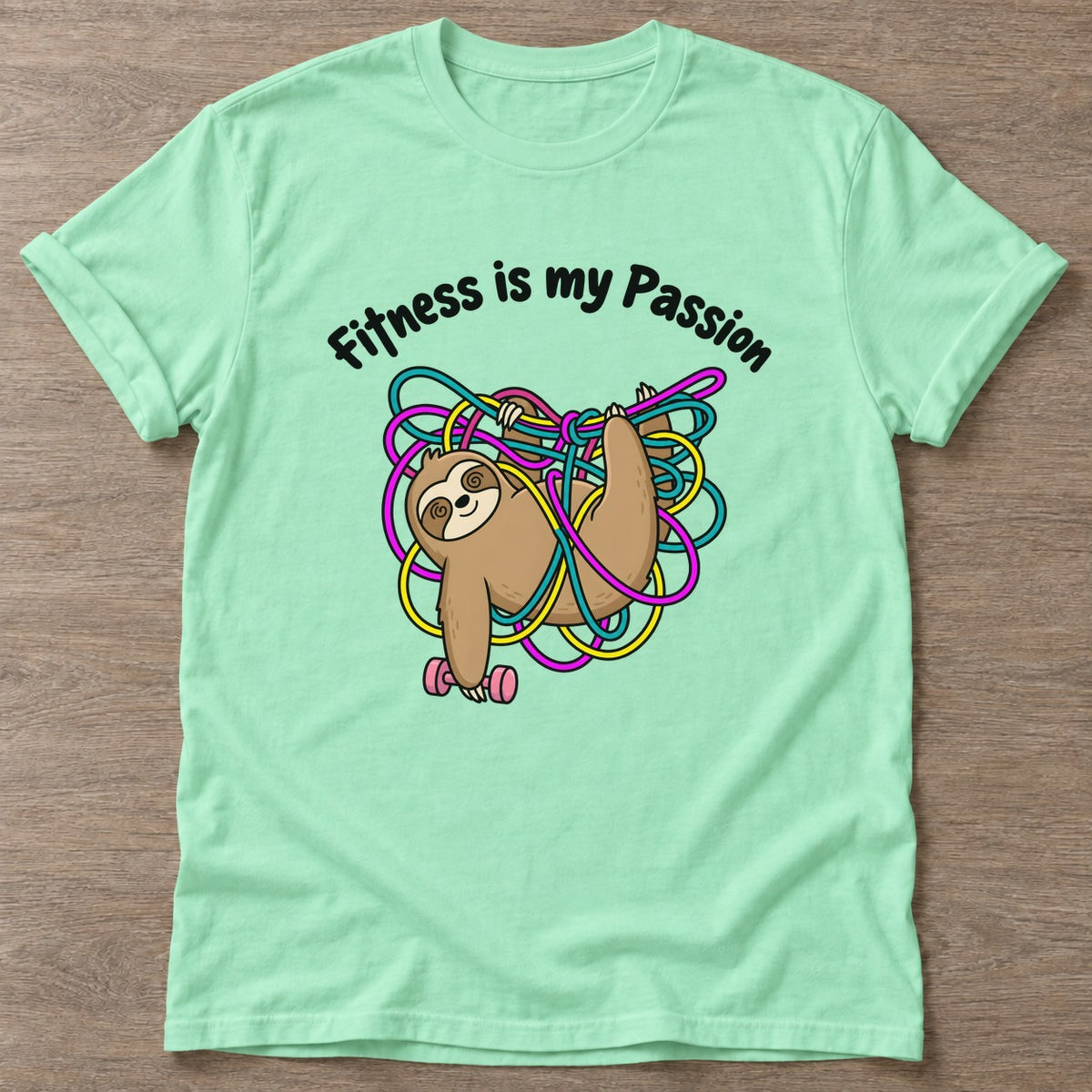 Mint Green Sloth T-shirt — funny gym slogan, for women who train and laugh about it