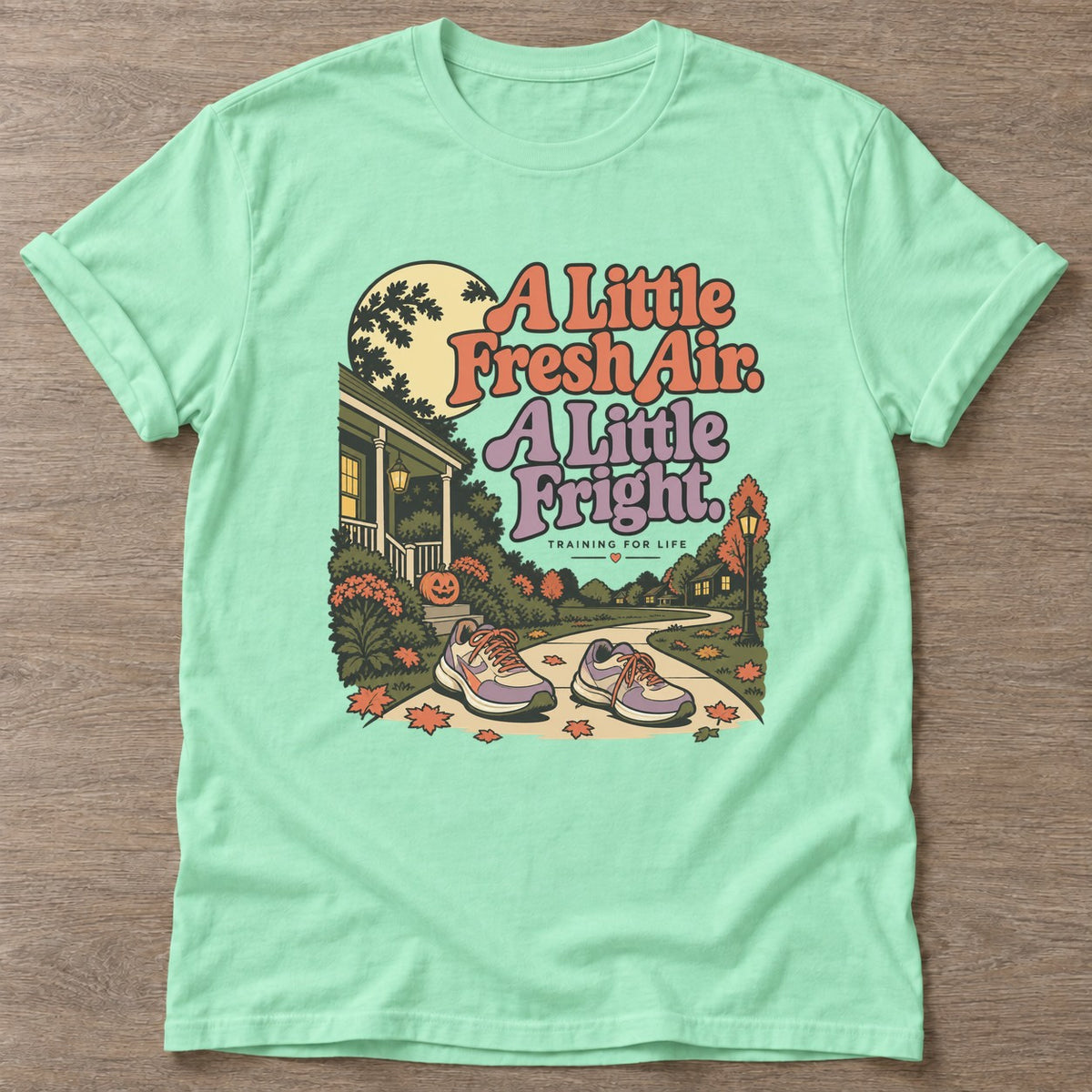 Mint Green Fresh Air Fright T-shirt — walking club design, for women who walk