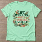 Mint Green Flower Gains T-shirt — floral strength design, for women who train