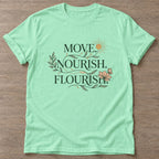 Mint Green Flourish Mantra T-shirt — growth mindset design, for women building a habit
