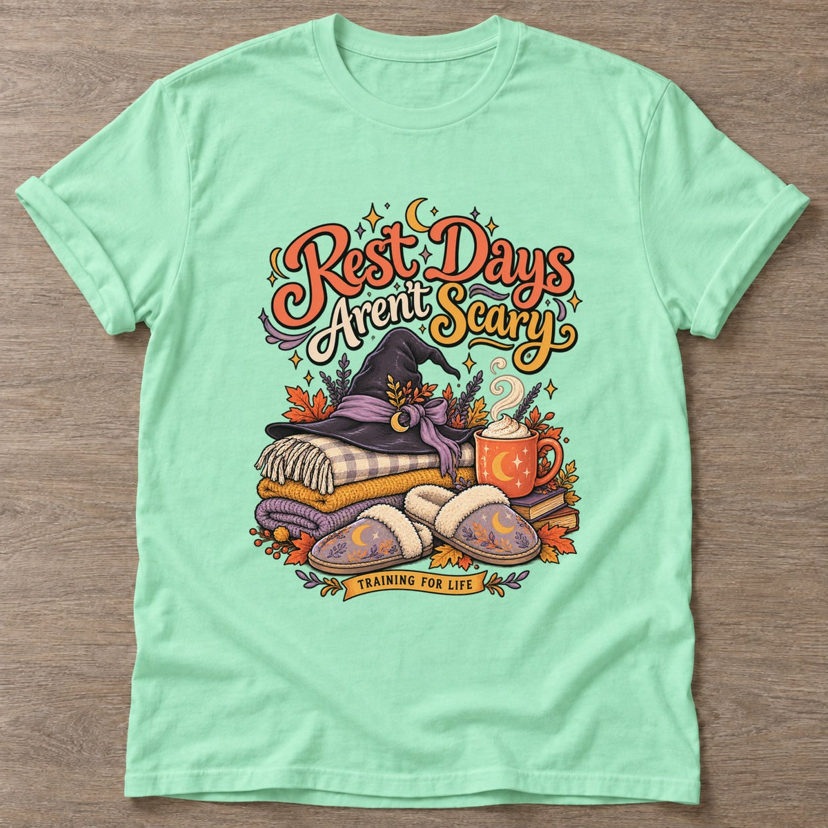 Mint Green Cozy Witch Era T-shirt — funny gym slogan, for women who train and laugh about it