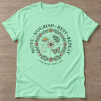 Mint Green Nourish Repeat T-shirt — rest and recovery design, for women who train