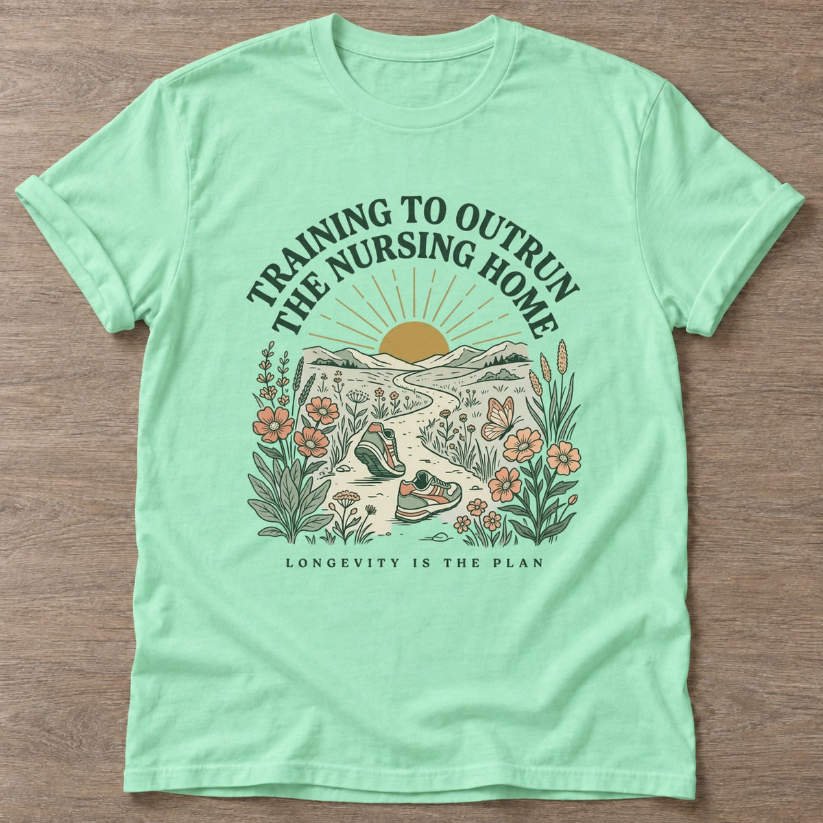 Mint Green Training To Outrun T-shirt — running design, for women who run