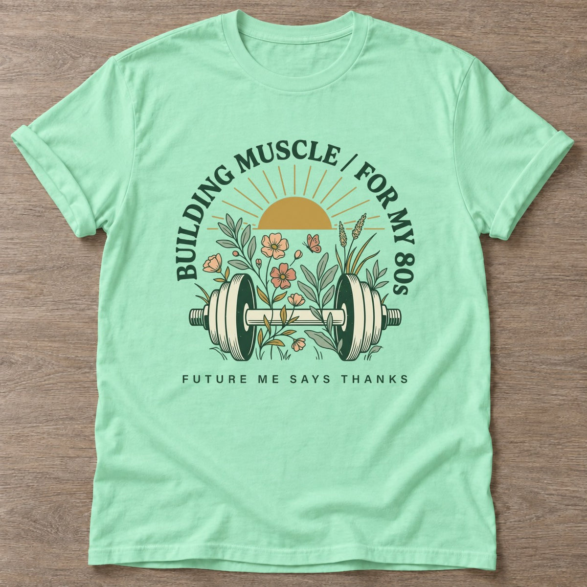 Mint Green Gratitude Gains T-shirt — growth mindset design, for women building a habit