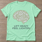 Mint Green Mind Over Matter T-shirt — motivational slogan design, for women who train