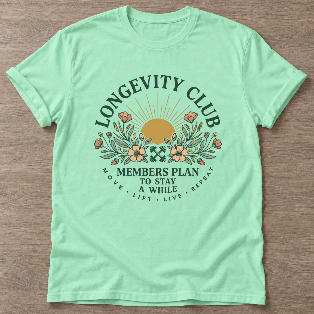 Mint Green Move Lift Live T-shirt — everyday workout design, for women who move