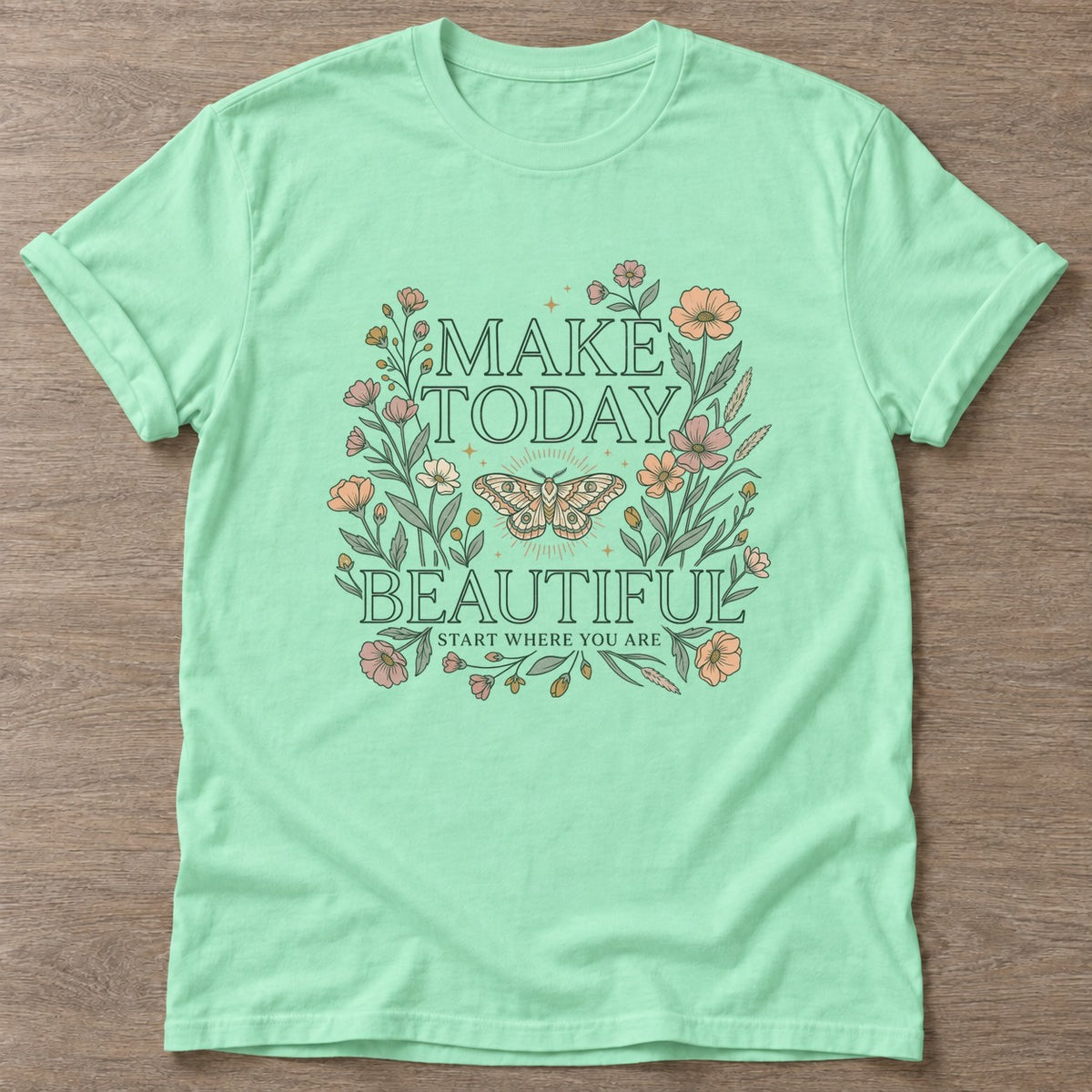 Mint Green Beautiful Starts Now T-shirt — motivational slogan design, for women who train