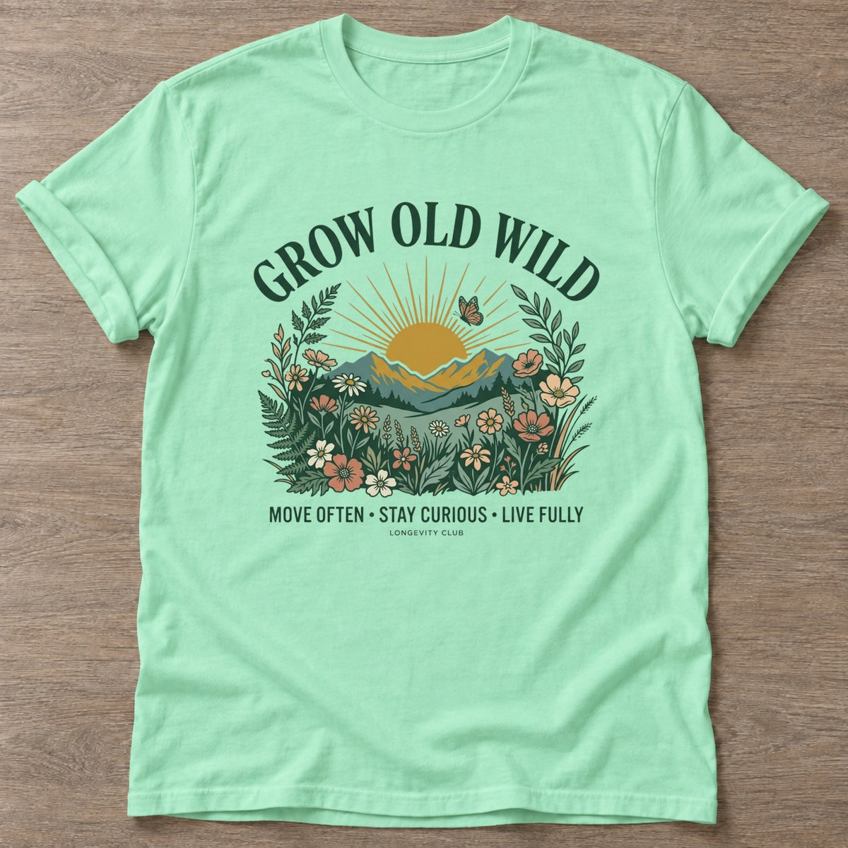 Mint Green Wild Heart Rising T-shirt — motivational slogan design, for women who train
