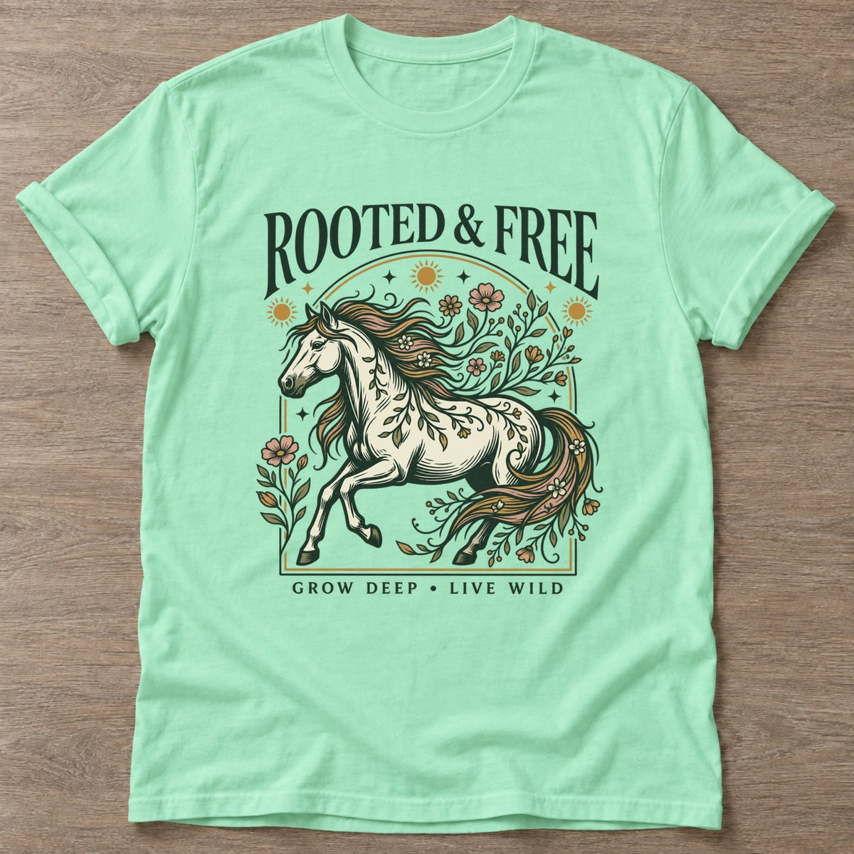 Mint Green Untamed Bloom T-shirt — floral strength design, for women who train