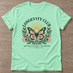 Mint Green Butterfly Longevity T-shirt — longevity training design, for women over 40