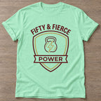 Mint Green Fierce Power T-shirt — weightlifting design, for women who lift