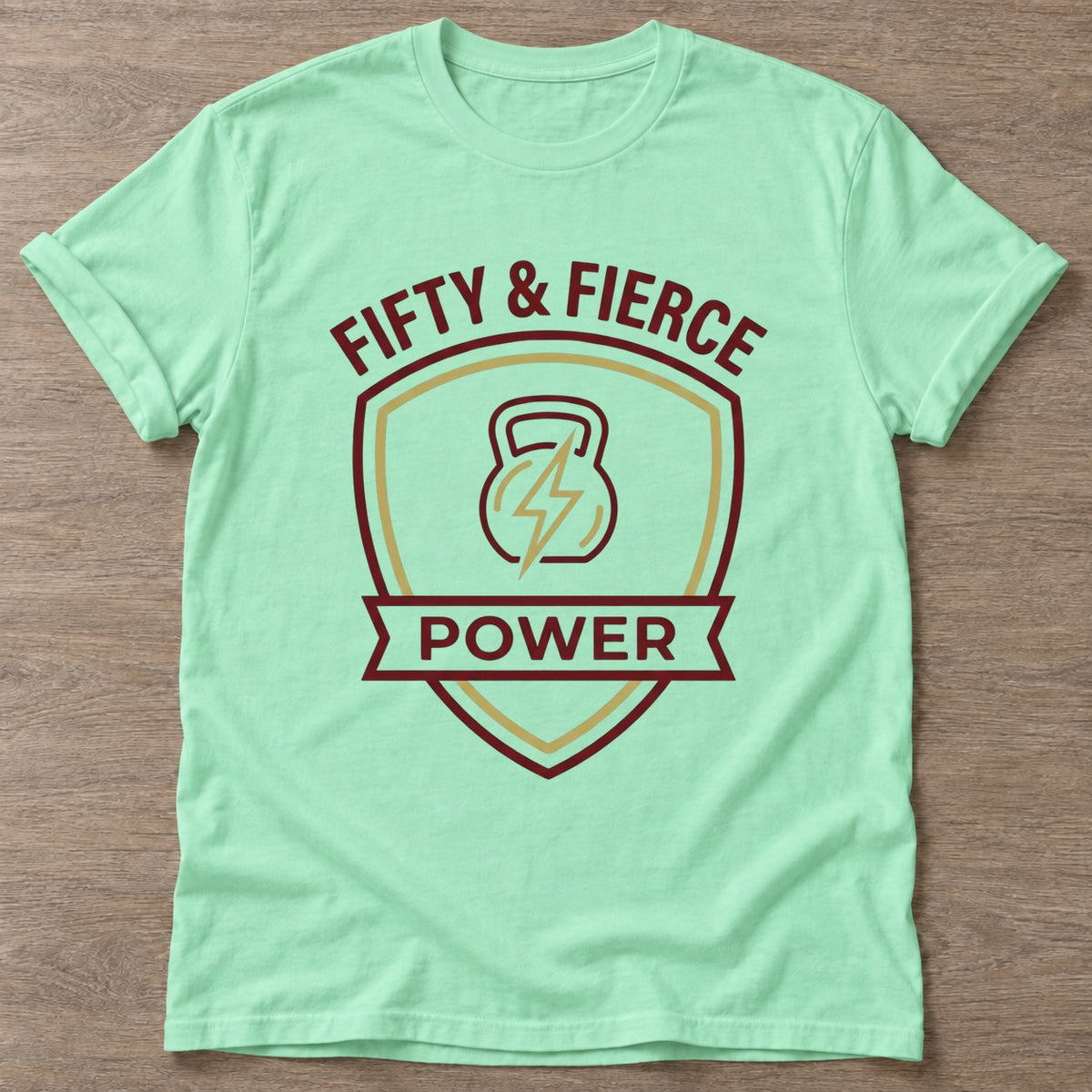Mint Green Fierce Power T-shirt — weightlifting design, for women who lift
