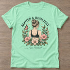 Mint Green Bloom Unshaken T-shirt — floral strength design, for women who train