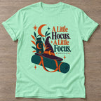 Mint Green Hocus Focus T-shirt — funny gym slogan, for women who train and laugh about it
