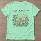 Mint Green Small Steps Strong T-shirt — motivational slogan design, for women who train