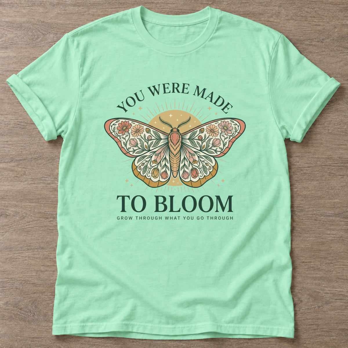 Mint Green Bloom Through T-shirt — floral strength design, for women who train