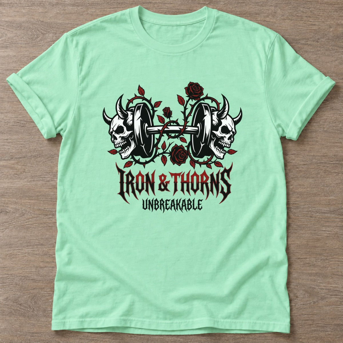Mint Green Thorned Strength T-shirt — floral strength design, for women who train