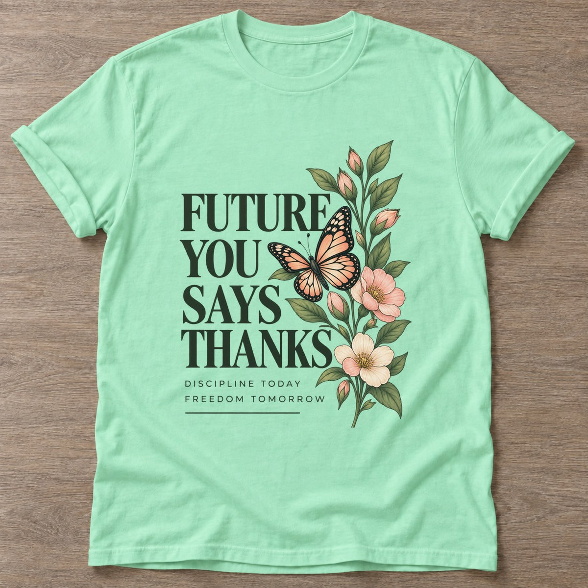 Mint Green Growth Blooms T-shirt — growth mindset design, for women building a habit