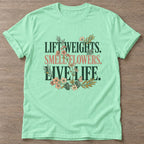 Mint Green Gym And Bloom T-shirt — floral strength design, for women who train