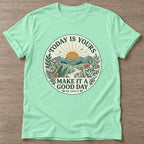 Mint Green Sunrise Intention T-shirt — motivational slogan design, for women who train