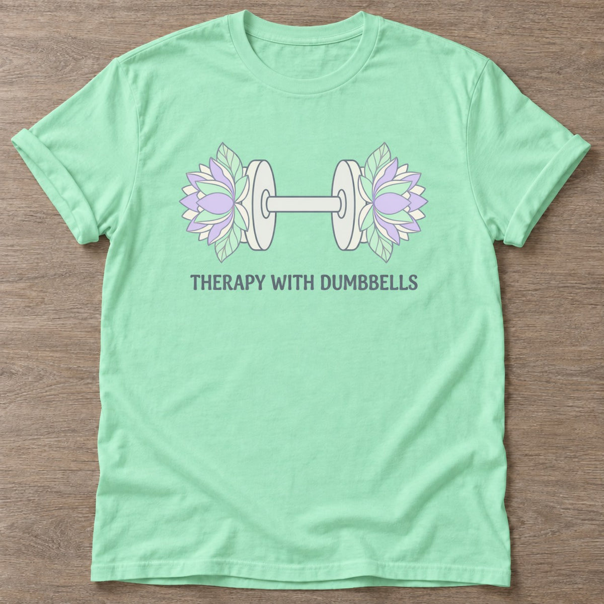 Mint Green Floral Iron T-shirt — floral strength design, for women who train