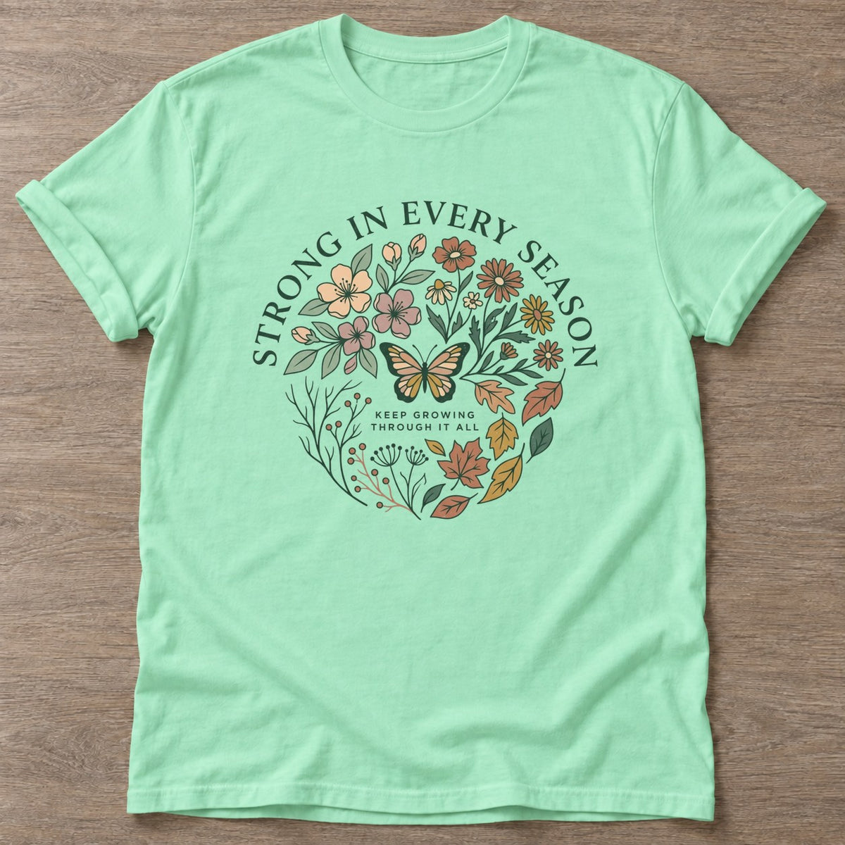 Mint Green Bloom Resilient T-shirt — floral strength design, for women who train