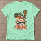 Mint Green Broomstick Vibes T-shirt — funny gym slogan, for women who train and laugh about it