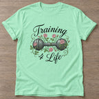 Mint Green Iron Rose T-shirt — floral strength design, for women who train