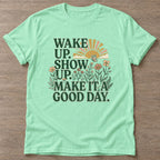 Mint Green Good Day Mentality T-shirt — motivational slogan design, for women who train