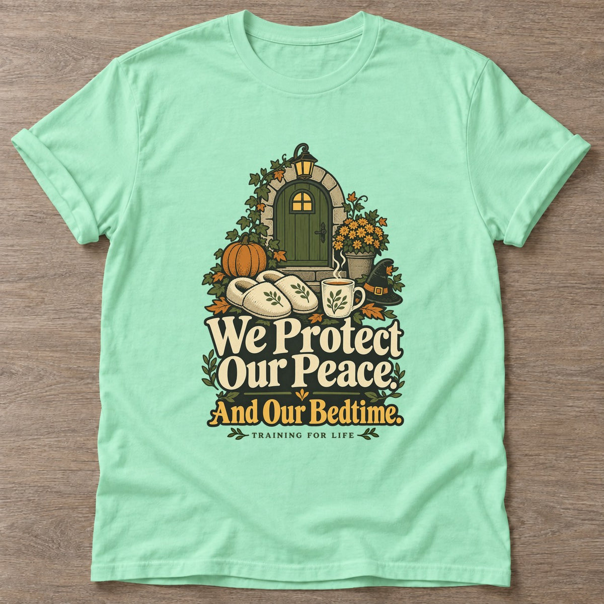 Mint Green Peace And Bedtime T-shirt — rest and recovery design, for women who train