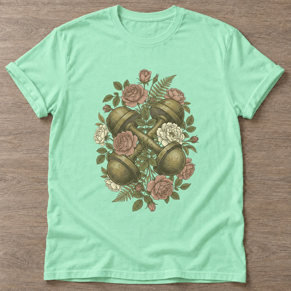 Mint Green Lift And Grow T-shirt — weightlifting design, for women who lift