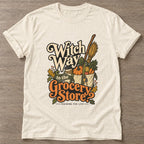 Natural Broomstick Groceries T-shirt — funny gym slogan, for women who train and laugh about it