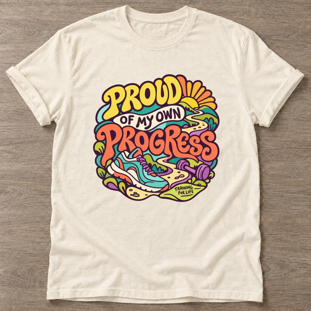 Natural Proud Progress T-shirt — growth mindset design, for women building a habit