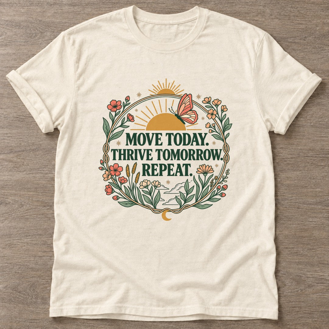 Natural Rise And Flourish T-shirt — growth mindset design, for women building a habit