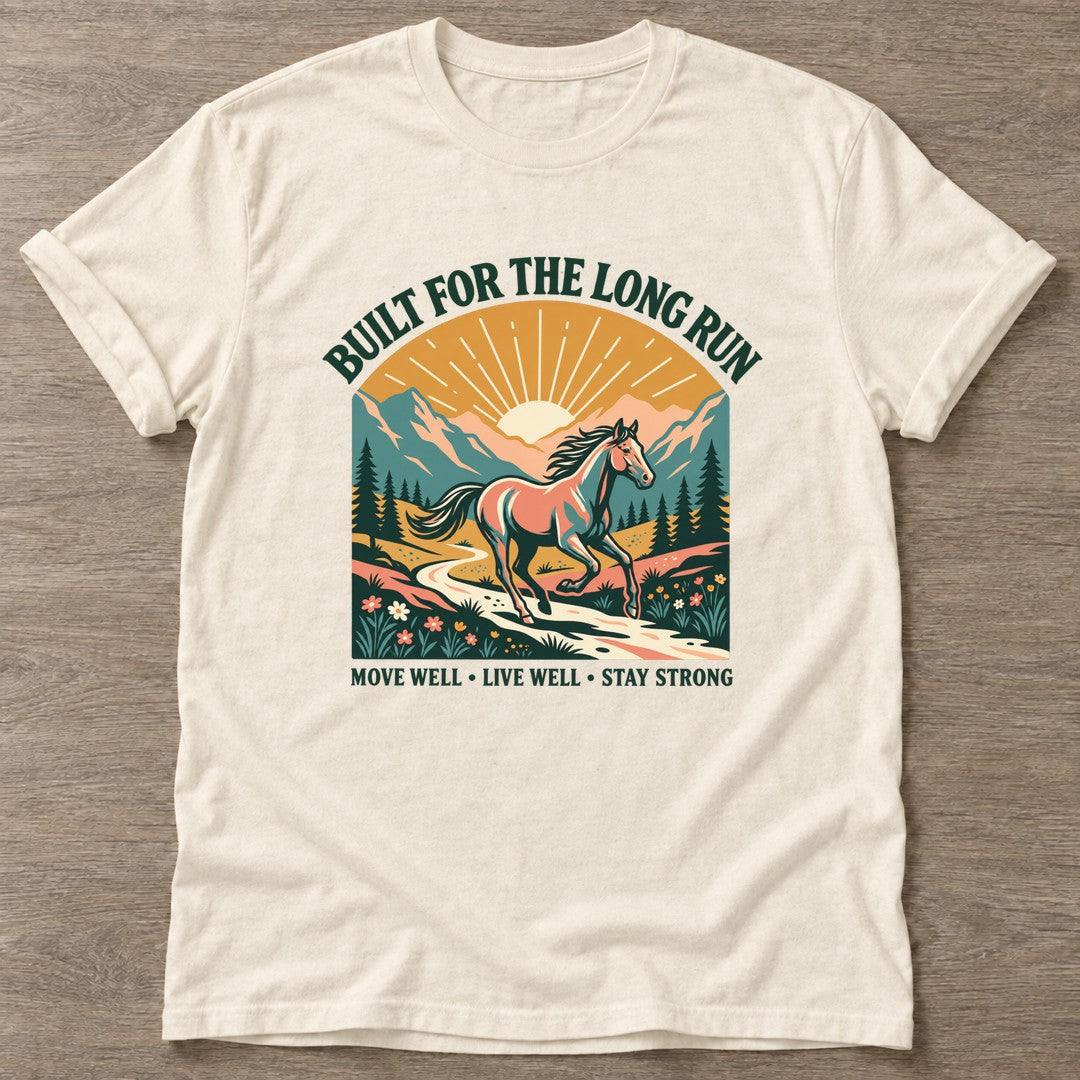 Natural Long Run Horse T-shirt — running design, for women who run
