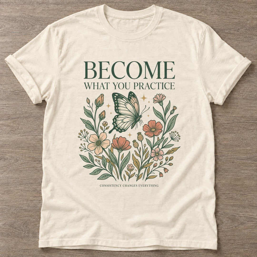 Natural Practice Blooms T-shirt — growth mindset design, for women building a habit