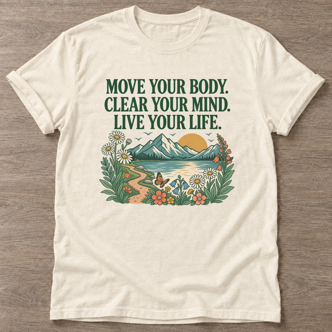 Natural Motion Brings Clarity T-shirt — everyday workout design, for women who move