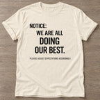 Natural Realistic Standards T-shirt — funny gym slogan, for women who train and laugh about it