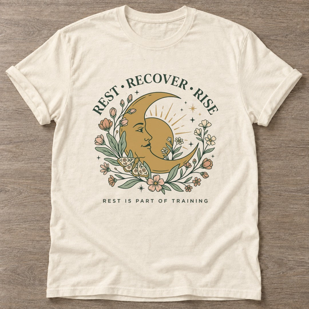 Natural Celestial Recovery T-shirt — rest and recovery design, for women who train