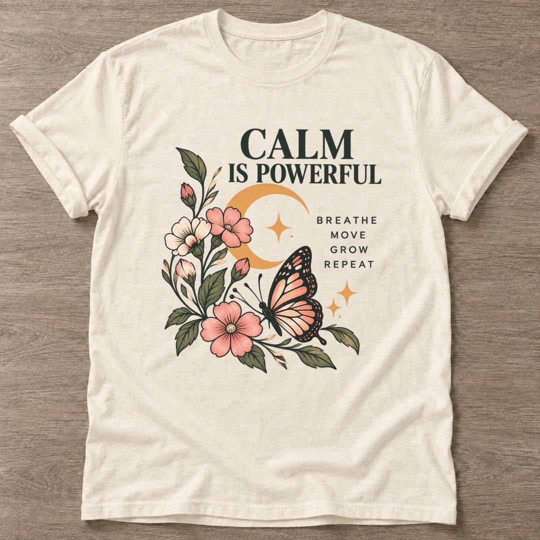 Natural Mindful Bloom T-shirt — floral strength design, for women who train
